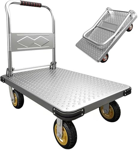 ZHOZHUT Carro Plegable con Plataforma De 650 kg A 1300 kg con Correa, Carro con Plataforma Resistente, Carretilla De Mano con Plataforma Resistente para Garaje, Almacén, Equipos,Plata,S