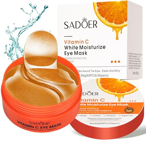 60 unidades de suero de vitamina C para los ojos contra ojeras, bolsas de los ojos, arrugas, hinchazón, almohadillas antiedad para los ojos con ácido hialurónico y ácido hialurónico, almohadillas para