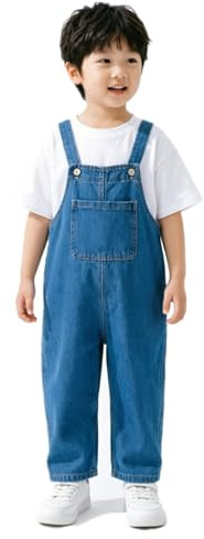 Kids Denim Dungarees Loose Fit Overalls with Adjustable Straps & Pocket Jeans Overalls Jumpsuit for Boys Girls Age 2-18, Sizes 74-90cm