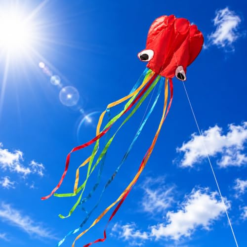 Cometas para Niños, panemy Cometa para Playa con 8 Colas Coloridas, Pulpo