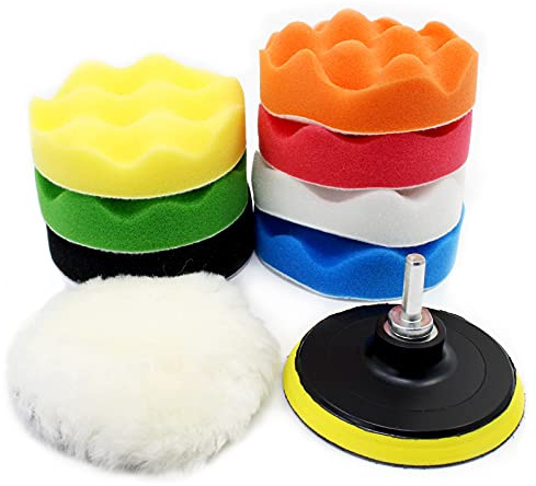 OCR 10Pcs 4 inch Car Polishing Pad Kit, Sponge and Wool Polishing Pad Set with M10 Drill Adapter, Car Buffer Polisher Drill Buffing Kit for Polishing,Waxing,Sealing Glaze
