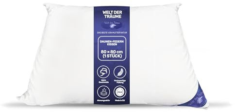 Welt der Träume - Kopfkissen Gänsedaunen Dreikammer Kissen, 1 Stück 80x80 cm
