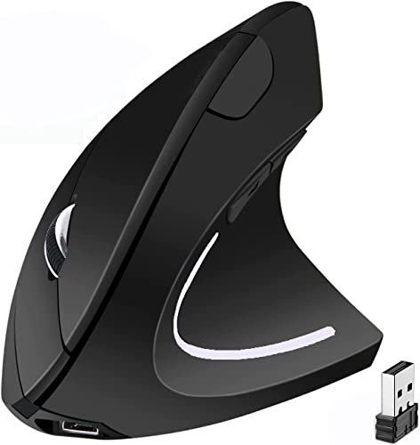 BeWishes Ratones Verticales ergonómicos USB inalámbricos, ratón óptico Vertical Recargable de 2.4 G, Mouse óptico de Alta precisión Ajustable, 800/1200/1600 dpi, 5 Botones para PC/portátil/Mac