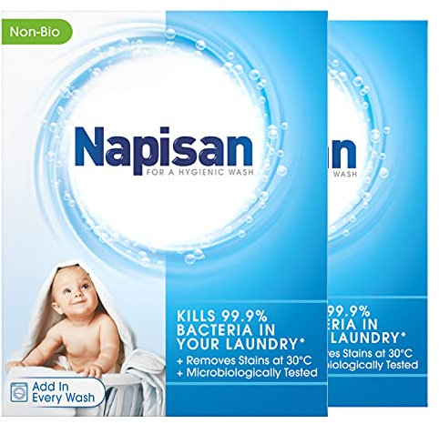 Napisan Polvo removedor de manchas no biológico, 800 g, paquete de 2, mata el 99.9% de las bacterias en tu ropa para un lavado, desinfectante y removedor de manchas más higiénico, incluso a 30 °C, 52