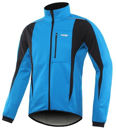 ARSUXEO Cycling Jacket Mens Waterproof Windproof Softshell Winter Thermal Breathable Bike Outerwear 15K Blue Size X-Large