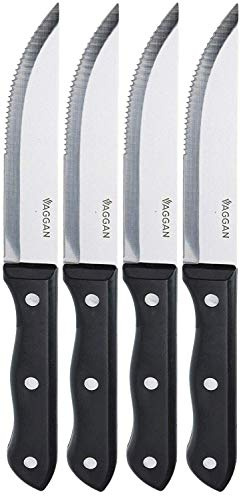 Conjunto de 4 Brasileño Estilo Jumbo Bistec Cuchillos Negro Mangos de Madera Serrado