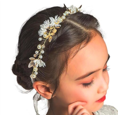 IYOU Serre-tête à fleurs dorées avec perles pour mariage, communion, accessoires de cheveux pour filles