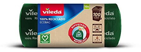 Vileda - Bolsa de Basura ecobag Reforzada, 100L, 100% reciclada, Color Verde