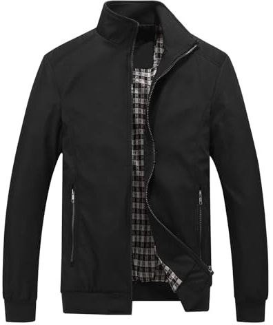 KUDORO Giacca da Uomo Leggera Estiva Giubbotto Casual Giubbino a Vento Bomber Giacca Sportiva Maniche Lunghe Zip Primavera(Nero,M)