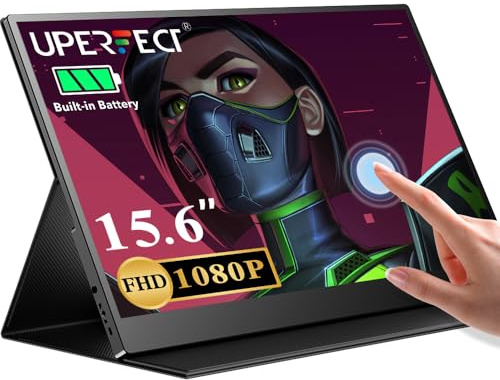 UPERFECT Touchscreen 15.6 Portable Monitor w/10800mAh Rechargeable Batteries, FHD 1080P IPS Display, HDMI/USB-C Travel Screen, 3 Narrow Edge Second Screen with Metallic Rear Casing, VESA &Smart Case