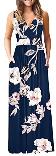 AUSELILY Vestido Largo Verano Mujer Elegante Sin Mangas Cuello en V Dress