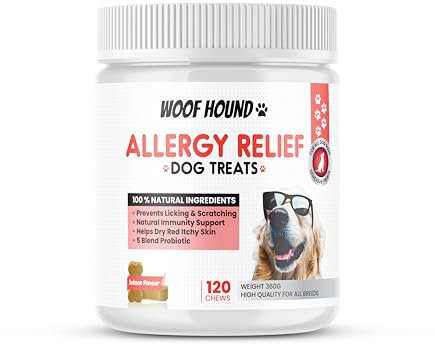 Woof Hound Dog Allergy Relief Treats (120), Itch and Immunity Treats for Dogs -Soothe Itchy Paws, Eyes, Ears, Skin - Stop Itching, Itchy Dog Skin Relief, Dog Allergy Relief, Anti Itch for Dogs