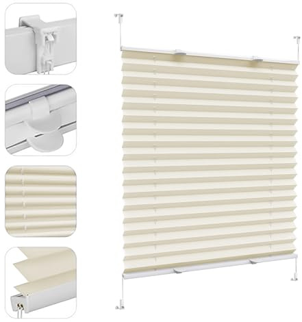 Estores para Ventanas, 45 x 90 cm protección Solar y Protección Privacidad, Persianas Venecianas Aluminio sin Necesidad de taladrar, para Oficina en Casa, Color Crema
