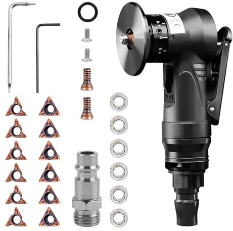 Mini Pneumatic Chamfering Machine, 45 Degree Handheld Linear Trimming Deburring Tool, Black Air Chamfer Tool Deburring Machine for Metal Wood with 1/4 Inch Air Inlet (6 R+6C Angle Blades+4 Bearing)