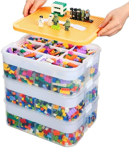 GBACHOOSE Aufbewahrungsbox mit Deckel Bausteine, 3 Stufen Bausteine Boxen Aufbewahrung, Sortierbox 30,5x20x32,5 cm, Aufbewahrungsbox Bausteine, Box aufbewahrung Sortierbox, Stapelboxen für Bausteine