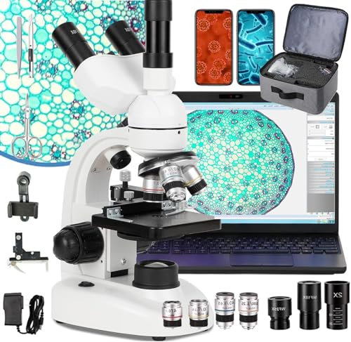 TrinokuläRt Mikroskop 40x-5000x, Laboratory Trinocular Compound Led-Mikroskop Med Elektronisk Okular/360° Rotation/Mekanisk Scen, Anslut Mobiltelefon/Dator,White