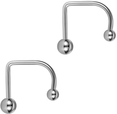 Decentraland 2 aretes plateados de 1,2 mm (16 g), en forma de C, para cartílago, nariz, puños de nariz, piercing nasal, acero quirúrgico, acero inoxidable, 6 mm
