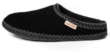 Living Kitzbühel Pantoffel mit Häkelverzierung aus Schurwolle | Atmungsaktive Hausschuhe | Herausnehmbares Fußbett für individuellen Komfort | Handgefertigt in Europa schwarz, 36