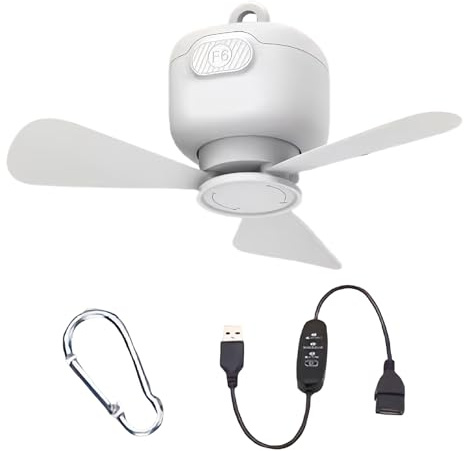 Ventilador de dosel al aire libre genérico, ligero y colgante, ventilador USB de techo impermeable de 3 velocidades, ajustable para patio, autocaravana, canopy, tienda, habitación, Gazebo, exterior