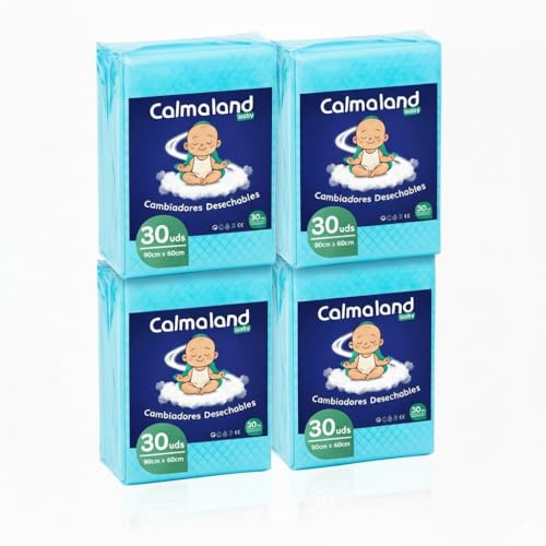 CALMALAND Cambiadores Empapadores Cama 60x90 cm para Bebés -120 Unidades – Alta Absorción, Antifugas y Control de Olores – Desechables para Incontinencia, Cambio de Pañal o Postoperatorio.