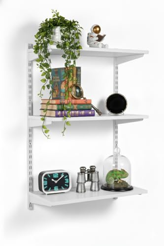 Lince Display White Adjustable Wooden Wall Shelving Kit – 600×200 mm Twin Slot System with 2 Uprights, 3 MDF Shelves & 6 Brackets