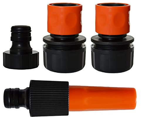 Jardibric - Set d'Arrosage Gros Débit avec Lance, 2 Raccords Rapides Ø25 mm et Nez de Robinet 26x34 - Idéal pour Système de Pompe