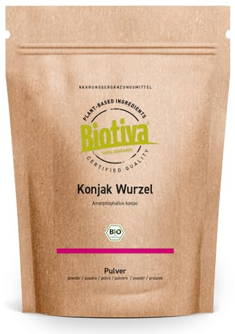 Konjak Pulver Bio 250g - Konjakwurzel - E425 - Glucomannan - Teufelszunge - Amorphophallus konjac - ohne Zusätze - Abgefüllt und kontrolliert in Deutschland - Biotiva