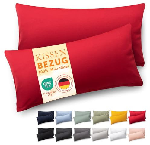 Blumtal Kissenbezug 40 x 80, 2 Stück - Oeko-TEX zert. Kissenbezüge 100% Mikrofaser in extra weich & waschmaschinenfest - Bezug Kissen 40x80 Rot