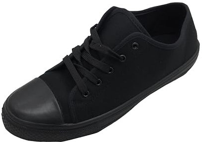 GladRags Mens Boys Low Top Canvas Lace Up Trainers Pumps Plimsolls, All Black Size 11