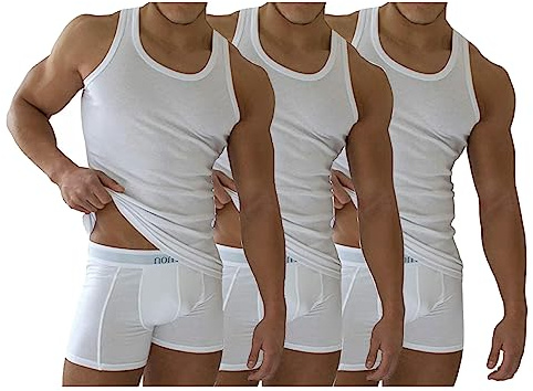 3PK Mens Sleeveless Vests 100% Cotton Gym Top Summer Training Gym Bodybuilding Tank Tops Basic Plain Colour Casual Undershirt (Large) White