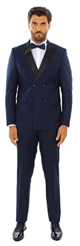 Ciabalù Abito Uomo Elegante Doppiopetto Completo Cerimonia Smoking Doppio Petto (60, Blu)