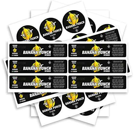 60ml Jar Stickers - Lid and Side Label Stickers- 3.5g Glass Jar Stickers - Stickers ONLY - Banana Punch x100