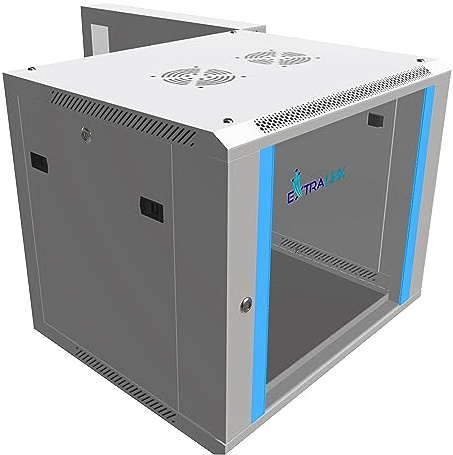 Extralink Armario Rack de 19 9U - Armario de Red de 600mm, para Montaje en Pared o Suelo, hasta 60 kg, Puerta de Cristal Templado, Apertura Delantera y Trasera, Gris - para Red doméstica y IT