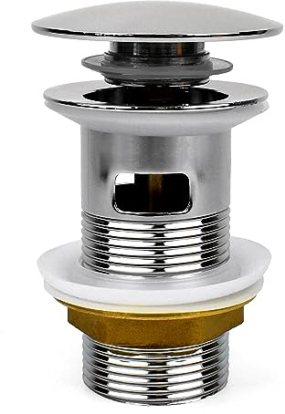 Xcel Home 1x Slotted Basin Waste | Chrome Dome Click Clack Sink Plug | Pop-Up Sink Plug Replacement | Solid Brass Construction | Standard G 1 1/4 BSP Connection | Sink Plug for Bathroom & Kitchen