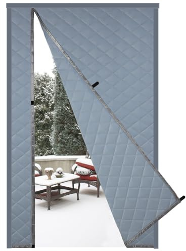 Risareyi Magnétique Rideau de Porte 80x210cm, Gris Rideau Thermique Isolant Anti Froid, Ouverture Latérale, Coton Couverture pour Porte d'entrée, Fermeture Automatique