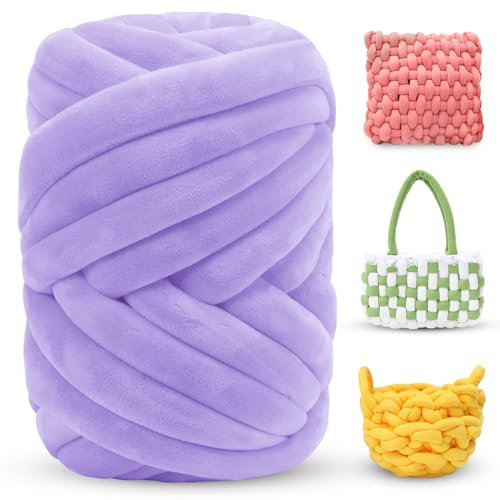 LEREATI Thick Chunky Yarn for Arm Knitting Jumbo Tube Soft Chunky Knit Blanket Velvet Yarn for Crocheting Handbags Hand Knitting Pet Bed Rugs Pillows Crafts (500g, Taro Purple)