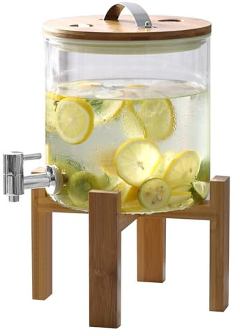 5L Barrel Shaped Drinks Dispenser With Stand, Glass Water Decanter With Tap for Wine, Whisky, Beer, Juices, Lemonade - Ideal Gifts for Boyfriend, Husband, Father