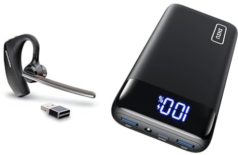 Plantronics Poly Voyager 5200 UC Wireless Headset & Ladestation Einohr Bluetooth-Headset Mono mit Mikrofon mit Geräuschunterdrückung - Verbindung zu Handy/Mac/PC über Bluetooth & INIU Power Bank