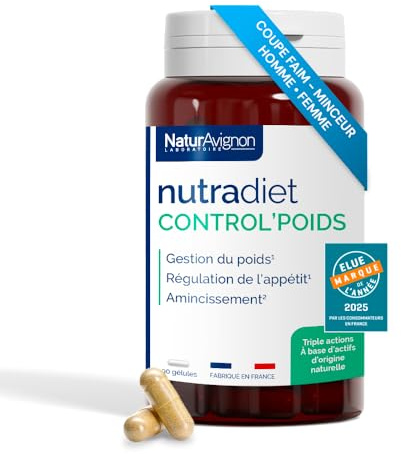 NaturAvignon Nutradiet Control'Poids | Satiété & Gestion du poids | Caroube + Ascophyllum algue brune | Actifs 100% d'origine naturelle | Fabriqué en France | 90 gelules