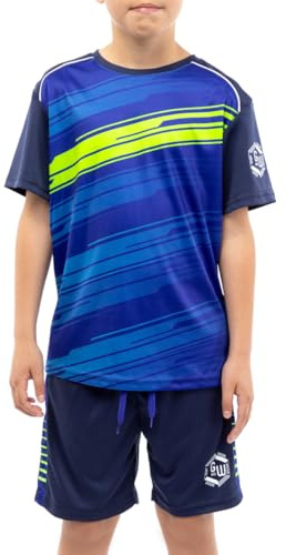 ALPHADVENTURE Set sportivo per bambini, tuta, maglietta a maniche corte e pantaloncini, da 6 a 14 anni, BLUE SURF / NAVY, 10 anni