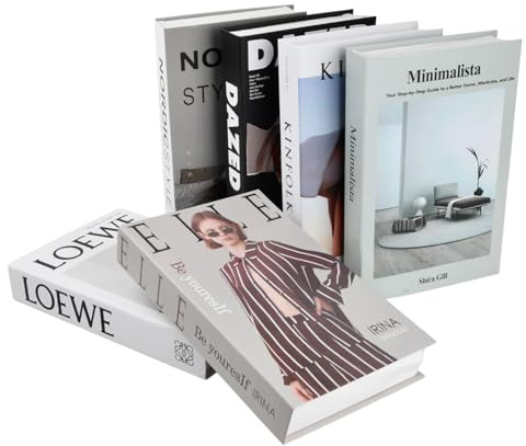 Juego de 6 libros decorativos, juego de libros falsos decorativos modernos, apilados libro falso con tapa dura, libro de exhibición falso para la decoración de mesas de café/estanterías (B)