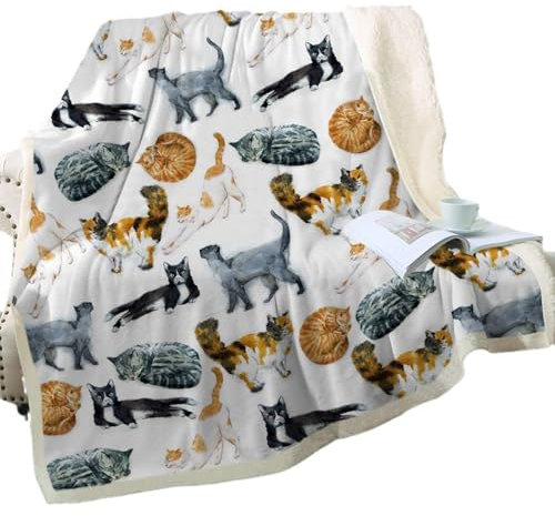 Schwarze Katzendruck Wohndecke Kuscheldecken Sanft Flanell Weich Fleecedecke Bettüberwurf Für Kinder Mädchen Katzen Muster Flanell Fleecedecke Decke Süße Katzen (Farbe 5#,100 * 130cm)