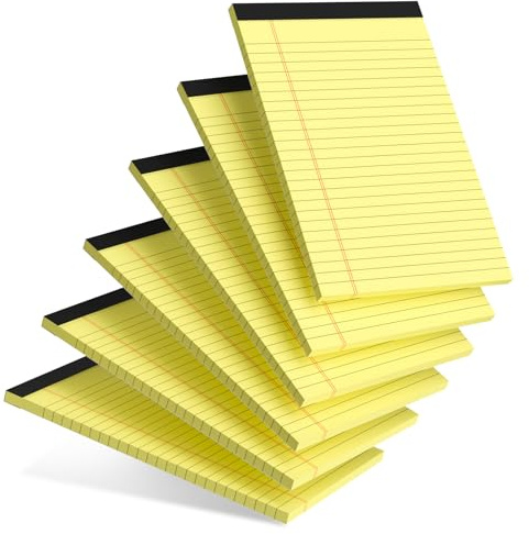 AILZFEI 6pcs Small Note Pad 5x8 College Ruled Legal Pads Paper Notepads 6 Pack Study Back Writing Pads 5 x 8 Legal Pads Perforated Narrow Ruled Pads of Paper Yellow