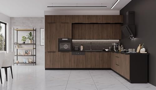 Winkelküche Monza 350x290 Küchenzeile Eckküche Küche Nußbaum Okapi XL Stauraum