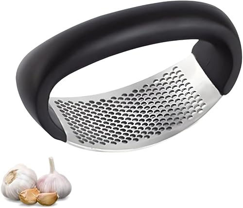 Multifunktionell vitlökspress i rostfritt stål - Liten och kompakt vitlökskvarn med ergonomiskt handtag - 10,5x5cm,