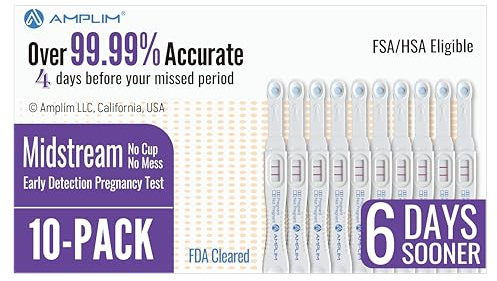 Amplim Midstream Pregnancy Test Stick, HCG Early Detection 6-Days Sooner, Extra Sensitive 10 MIU/mL 99.99% Accurate Result, 2-Sec Easy Home Tests, 10 Pack