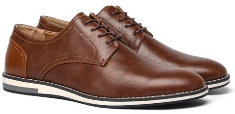 Harssidanzar Uomo Scarpe Oxford da uomo con punta liscia,scarpe da ginnastica per abiti formali e d'affari KM308EU,Cognac,Dimensione 44
