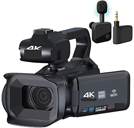 Camescope Numerique, Caméra vidéo 4K diffusion en direct caméscope professionnel 64MP photographie appareil photo numérique rotation écran tactile enregistreur Vlog(32G SD Card,With Microphone)