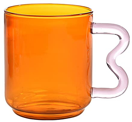 Kodxylytix Tazza in vetro multicolore per la colazione e bevande, 425 ml, per latte, acqua, ufficio, arancione, 301-400 ml