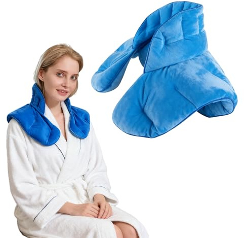 Cuscino termico per il collo, con noccioli di ciliegia, forno a microonde, cuscino con lavanda, 1,1 kg, grande contro la tensione di schiena, collo e spalle (blu)